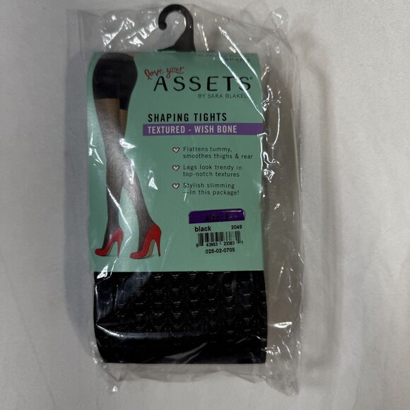 Spanx Assets Womens Shaping Tights Textured - Wish Bone Black Color Size 5 NEW - Picture 1 of 5